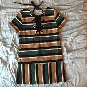 J.O.A lace back dress, green striped